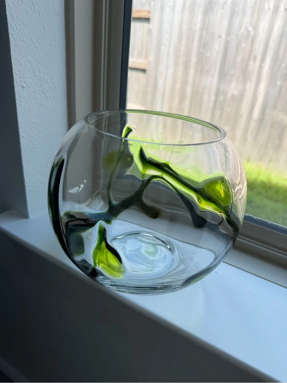 Handblown Glass Bowl with Green Accents